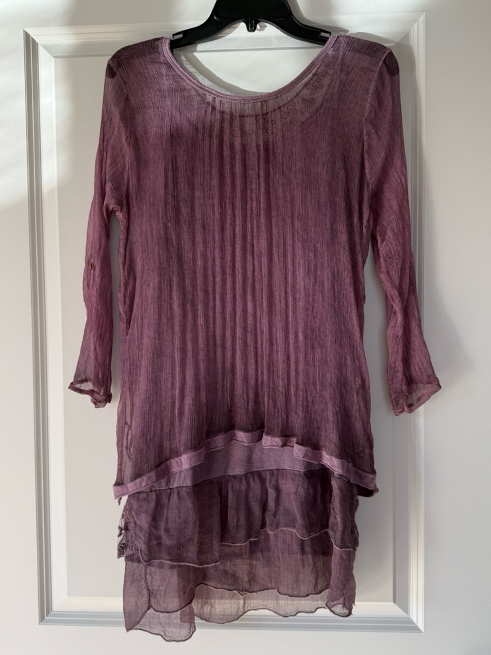 Womens Lace-Trim Plum Long Sleeve Tunic Top - Picture 7 of 9